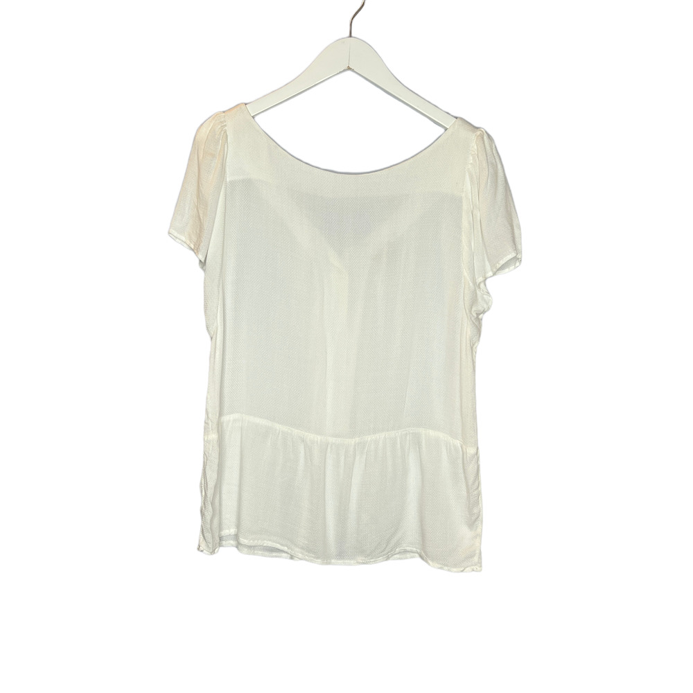 Tinsels Top Cream Sheer Peplum Button Back Boat Neck Short Sleeve Small
